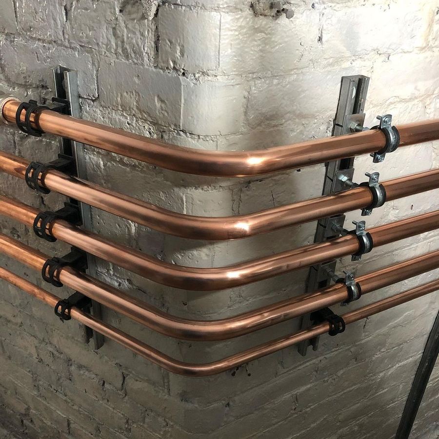 Copper pipework on unistrut